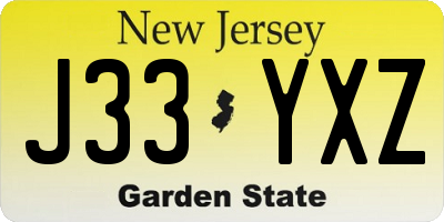 NJ license plate J33YXZ