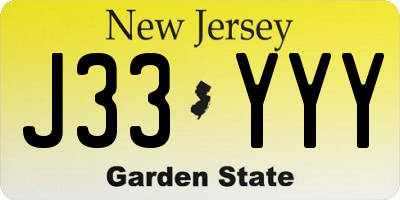 NJ license plate J33YYY