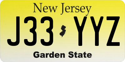 NJ license plate J33YYZ