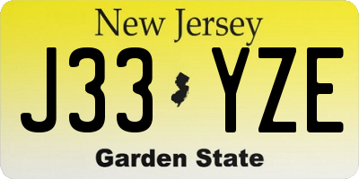 NJ license plate J33YZE