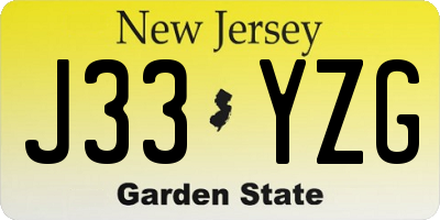 NJ license plate J33YZG