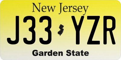 NJ license plate J33YZR