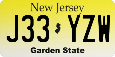 NJ license plate J33YZW