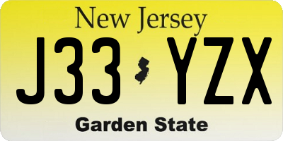 NJ license plate J33YZX