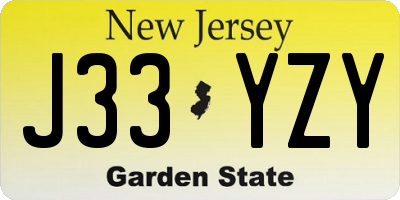 NJ license plate J33YZY