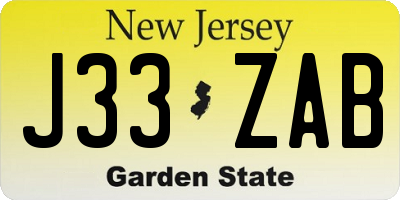 NJ license plate J33ZAB