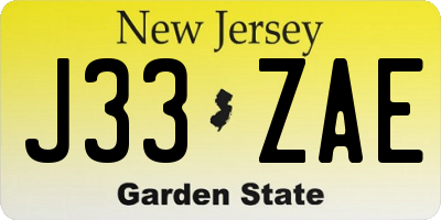 NJ license plate J33ZAE