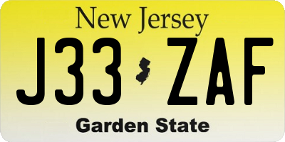 NJ license plate J33ZAF