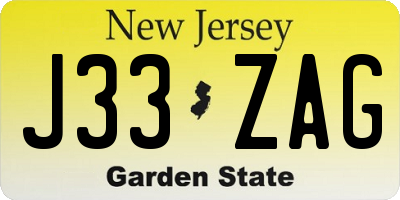 NJ license plate J33ZAG