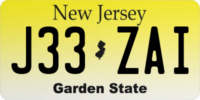 NJ license plate J33ZAI