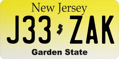 NJ license plate J33ZAK