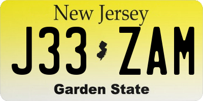 NJ license plate J33ZAM