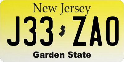 NJ license plate J33ZAO