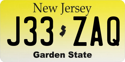 NJ license plate J33ZAQ