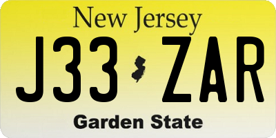 NJ license plate J33ZAR