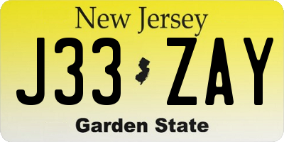 NJ license plate J33ZAY