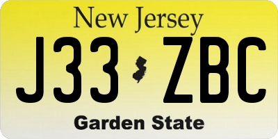 NJ license plate J33ZBC