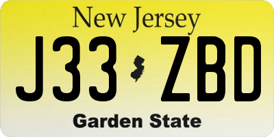 NJ license plate J33ZBD