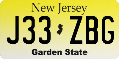 NJ license plate J33ZBG