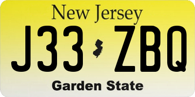 NJ license plate J33ZBQ