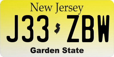 NJ license plate J33ZBW