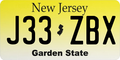 NJ license plate J33ZBX