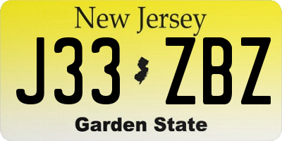 NJ license plate J33ZBZ