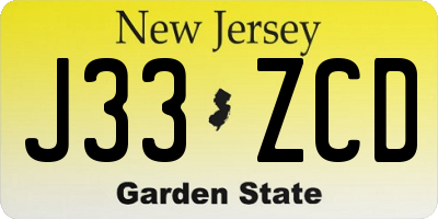 NJ license plate J33ZCD
