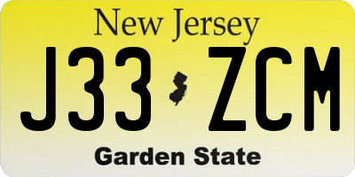 NJ license plate J33ZCM