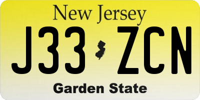 NJ license plate J33ZCN