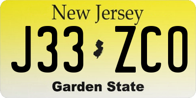 NJ license plate J33ZCO