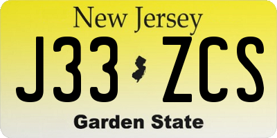 NJ license plate J33ZCS