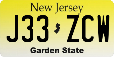 NJ license plate J33ZCW