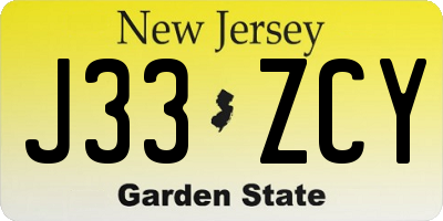 NJ license plate J33ZCY