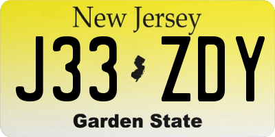 NJ license plate J33ZDY