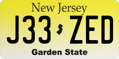 NJ license plate J33ZED
