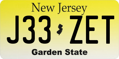 NJ license plate J33ZET