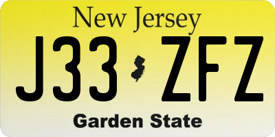 NJ license plate J33ZFZ