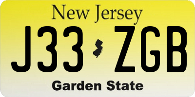 NJ license plate J33ZGB