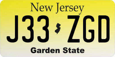 NJ license plate J33ZGD