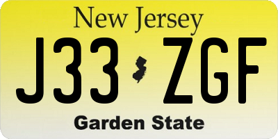 NJ license plate J33ZGF