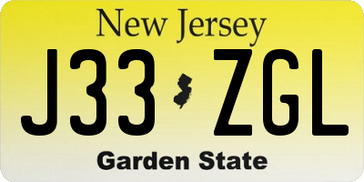 NJ license plate J33ZGL