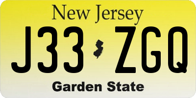 NJ license plate J33ZGQ