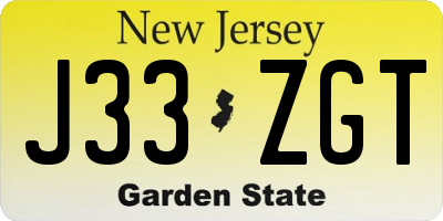 NJ license plate J33ZGT