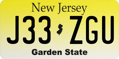 NJ license plate J33ZGU