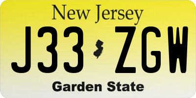 NJ license plate J33ZGW