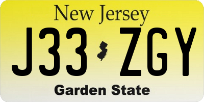 NJ license plate J33ZGY