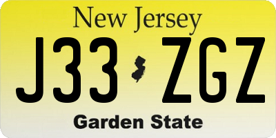 NJ license plate J33ZGZ