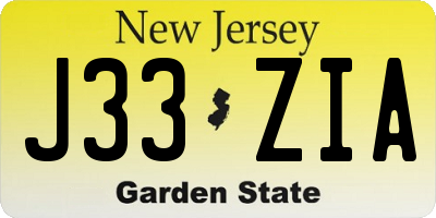 NJ license plate J33ZIA