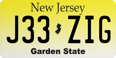 NJ license plate J33ZIG